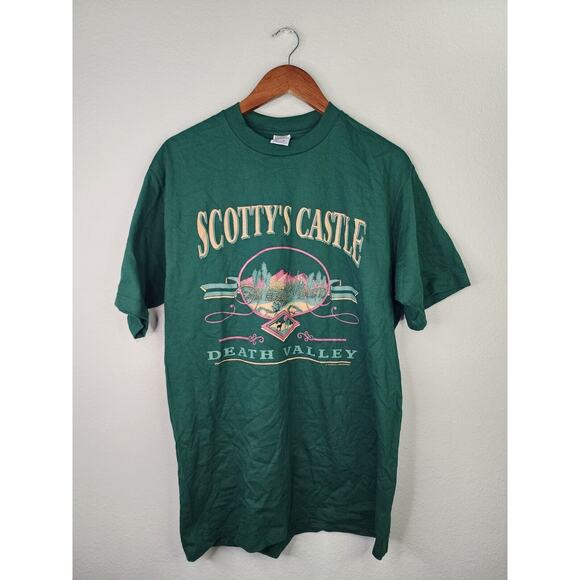 Vintage Death Valley Shirt Jerzees Green Scotty's Castle Graphic 1992 T-Shirt L - Picture 1 of 6